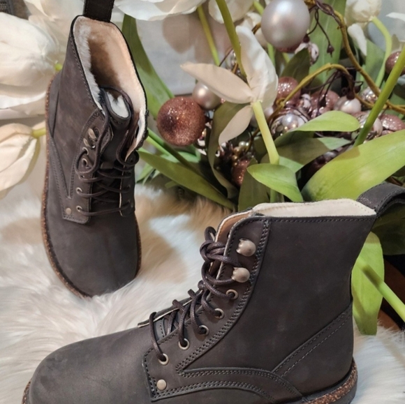 Birkenstock womens Bryson  Graphite Shearling Waxy Leather Nubuck shoes New - Picture 5 of 8